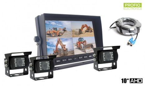 Kabelový parkovací set AHD - HD 10" monitor + 3x kamera s 18 IR LED