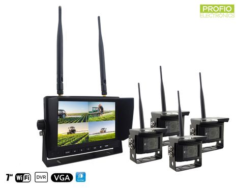 Bezdrátové couvací kamery s monitorem - 4x kamera + 7" LCD s nahráváním (Obraz a Zvuk)