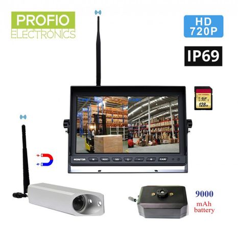Kamera IP69 pro vysokodvižné vozíky s LED přísvitem + 7" LCD Monitor + 9000 mAh baterie IP68