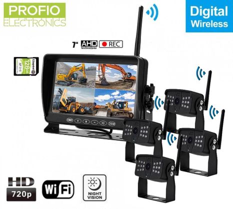 Kamerový ADH WiFi systém - 1x HD monitor 7" + 4x AHD IP69 kamera s IR LED nočním viděním