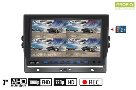 Parkovací hybrid 7" monitor do auta + připojení 4x AHD/CVBS + nahrávání