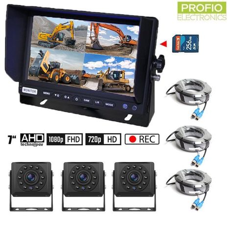 ​​​​​​​Parkovaci kamerový system 1x hybridní 7" AHD monitor + 3x AHD kamera s 11 IR LED + IP69 krytí