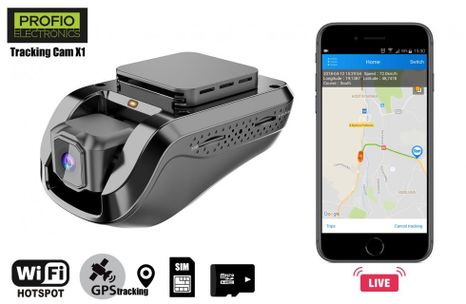 Kamera do auta PROFIO Tracking Cam X1 - FULL HD 1080 Dual WiFi s LIVE GPS sledováním přes app v mobilu + 3G přenos dat