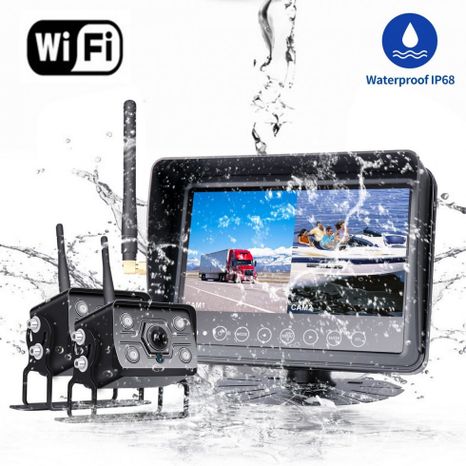 Wi-Fi vodotěsný SET AHD - 7" LCD monitor s krytím IP68 + 2x couvací kamery