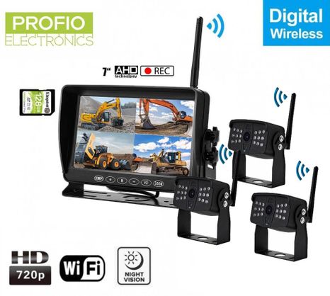 WiFi kamery set couvání - 3x AHD kamera + 1x 7 "LCD DVR monitor s nahráváním na SD kartu